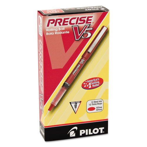 Pilot® wholesale. Precise V5 Stick Roller Ball Pen, Extra-fine 0.5mm, Red Ink-barrel, Dozen. HSD Wholesale: Janitorial Supplies, Breakroom Supplies, Office Supplies.