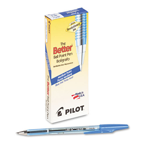 Pilot® wholesale. Better Stick Ballpoint Pen, Medium 1mm, Blue Ink, Translucent Blue Barrel, Dozen. HSD Wholesale: Janitorial Supplies, Breakroom Supplies, Office Supplies.