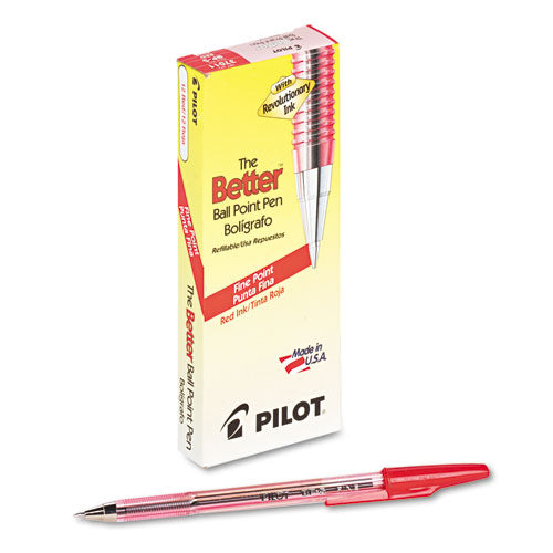 Pilot® wholesale. Better Stick Ballpoint Pen, Fine 0.7mm, Red Ink, Translucent Red Barrel, Dozen. HSD Wholesale: Janitorial Supplies, Breakroom Supplies, Office Supplies.