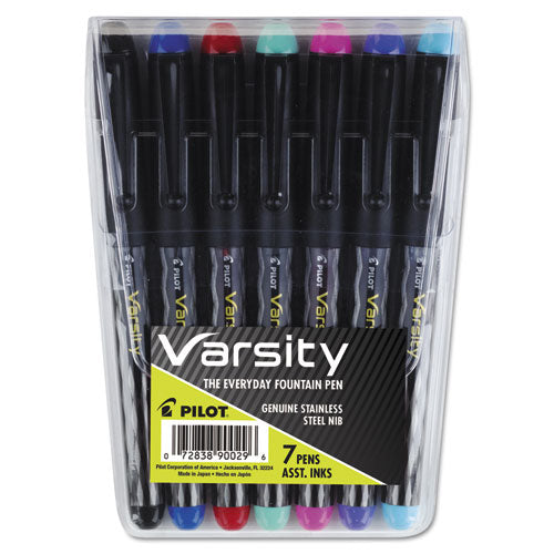 Pilot® wholesale. Varsity Fountain Pen, 1mm, Assorted Ink, Gray Pattern Wrap Barrel, 7-set. HSD Wholesale: Janitorial Supplies, Breakroom Supplies, Office Supplies.