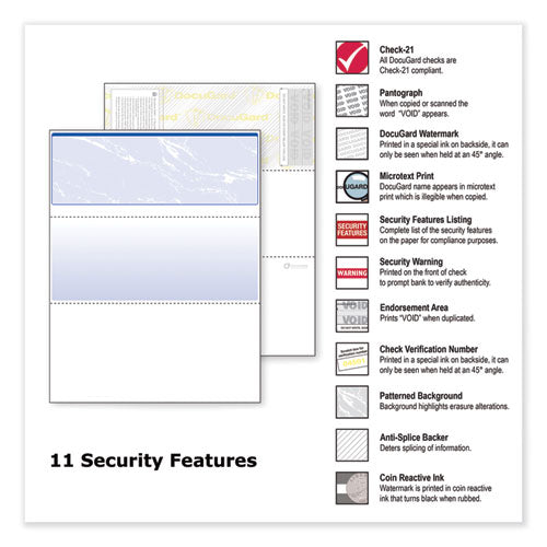 DocuGard™ wholesale. Security Business Checks, 11 Features, 8.5 X 11, Blue Marble Top, 500-ream. HSD Wholesale: Janitorial Supplies, Breakroom Supplies, Office Supplies.