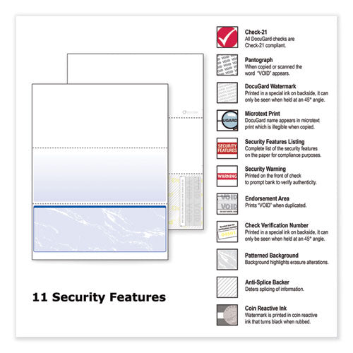 DocuGard™ wholesale. Standard Security Check, 11 Features, 8.5 X 11, Blue Marble Bottom, 500-ream. HSD Wholesale: Janitorial Supplies, Breakroom Supplies, Office Supplies.