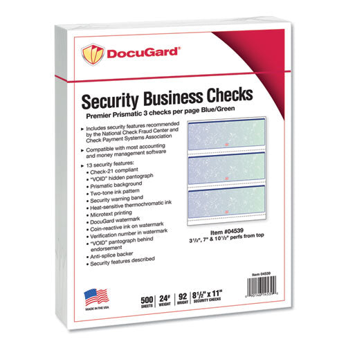DocuGard™ wholesale. Premier Prismatic Check, 13 Features, 8.5 X 11, Blue-green Prismatic, 500-ream. HSD Wholesale: Janitorial Supplies, Breakroom Supplies, Office Supplies.