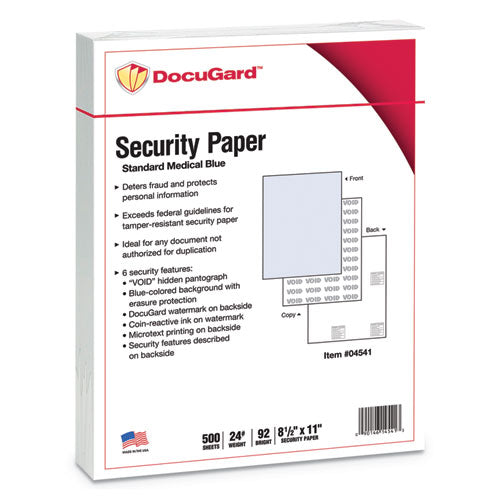 DocuGard™ wholesale. Medical Security Papers, 24lb, 8.5 X 11, Blue, 500-ream. HSD Wholesale: Janitorial Supplies, Breakroom Supplies, Office Supplies.