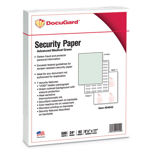 DocuGard™ wholesale. Medical Security Papers, 24lb, 8.5 X 11, Green, 500-ream. HSD Wholesale: Janitorial Supplies, Breakroom Supplies, Office Supplies.