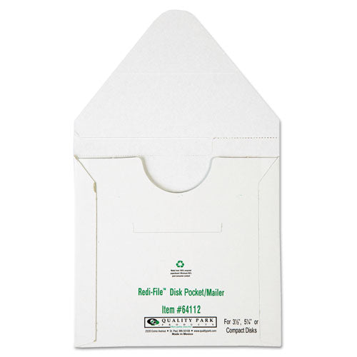 Quality Park™ wholesale. Redi-file Disk Pocket-mailer, Cd-dvd, Square Flap, Perforated Flap Closure, 6 X 5.88, White, 10-pack. HSD Wholesale: Janitorial Supplies, Breakroom Supplies, Office Supplies.