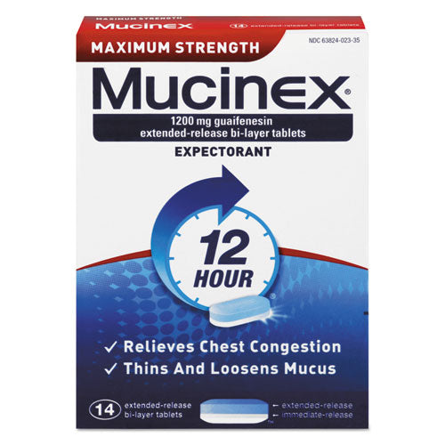 Mucinex® wholesale. Maximum Strength Expectorant, 14 Tablets-box. HSD Wholesale: Janitorial Supplies, Breakroom Supplies, Office Supplies.