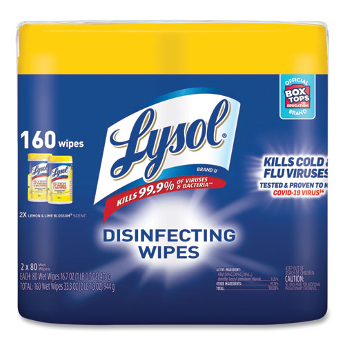 LYSOL® Brand wholesale. Lysol Disinfecting Wipes, 7 X 7.25, Lemon And Lime Blossom, 80 Wipes-canister, 2 Canisters-pack, 3 Packs-carton. HSD Wholesale: Janitorial Supplies, Breakroom Supplies, Office Supplies.