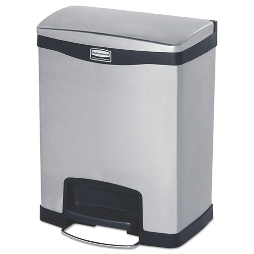 Rubbermaid® Commercial wholesale. Rubbermaid® Slim Jim Stainless Steel Step-on Container, Front Step Style, 8 Gal, Black. HSD Wholesale: Janitorial Supplies, Breakroom Supplies, Office Supplies.