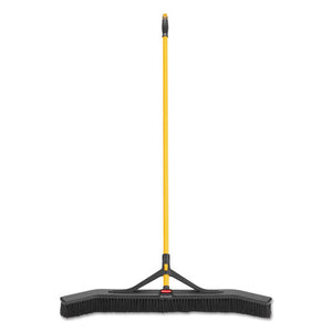 Rubbermaid® Commercial wholesale. Rubbermaid® Maximizer Push-to-center Broom, 36", Polypropylene Bristles, Yellow-black. HSD Wholesale: Janitorial Supplies, Breakroom Supplies, Office Supplies.