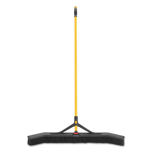Rubbermaid® Commercial wholesale. Rubbermaid® Maximizer Push-to-center Broom, 36", Polypropylene Bristles, Yellow-black. HSD Wholesale: Janitorial Supplies, Breakroom Supplies, Office Supplies.