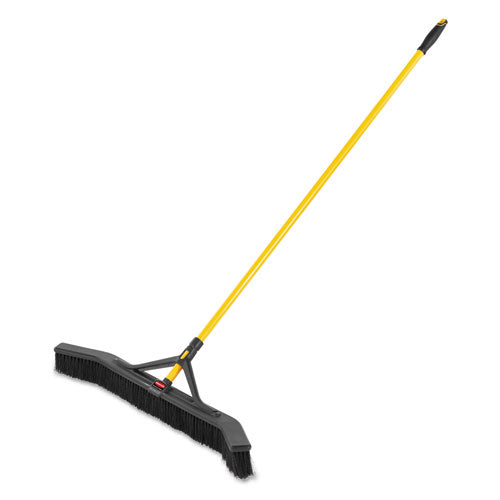 Rubbermaid® Commercial wholesale. Rubbermaid® Maximizer Push-to-center Broom, 36", Polypropylene Bristles, Yellow-black. HSD Wholesale: Janitorial Supplies, Breakroom Supplies, Office Supplies.