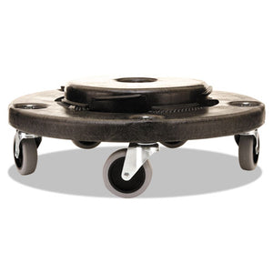 Rubbermaid® Commercial wholesale. Rubbermaid® Brute Round Twist On-off Dolly, 250 Lb Capacity, 18" Dia X 6.63"h, Fits 20-55 Gallon Brute Containers, Black. HSD Wholesale: Janitorial Supplies, Breakroom Supplies, Office Supplies.