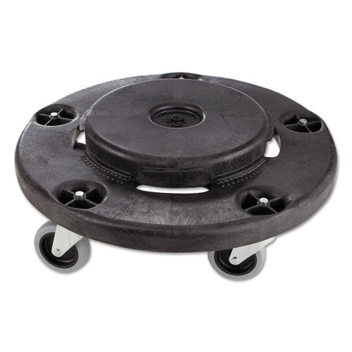 Rubbermaid® Commercial wholesale. Rubbermaid® Brute Round Twist On-off Dolly, 250 Lb Capacity, 18" Dia X 6.63"h, Fits 20-55 Gallon Brute Containers, Black. HSD Wholesale: Janitorial Supplies, Breakroom Supplies, Office Supplies.