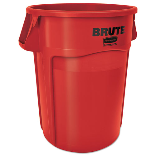 Rubbermaid® Commercial wholesale. Rubbermaid® Brute Vented Trash Receptacle, Round, 44 Gal, Red, 4-carton. HSD Wholesale: Janitorial Supplies, Breakroom Supplies, Office Supplies.