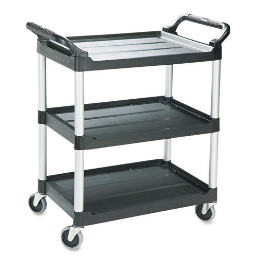 Rubbermaid® Commercial wholesale. Rubbermaid® Economy Plastic Cart, Three-shelf, 18.63w X 33.63d X 37.75h, Black. HSD Wholesale: Janitorial Supplies, Breakroom Supplies, Office Supplies.