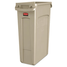 Load image into Gallery viewer, Rubbermaid® Commercial wholesale. Rubbermaid® Slim Jim Receptacle With Venting Channels, Rectangular, Plastic, 23 Gal, Beige. HSD Wholesale: Janitorial Supplies, Breakroom Supplies, Office Supplies.