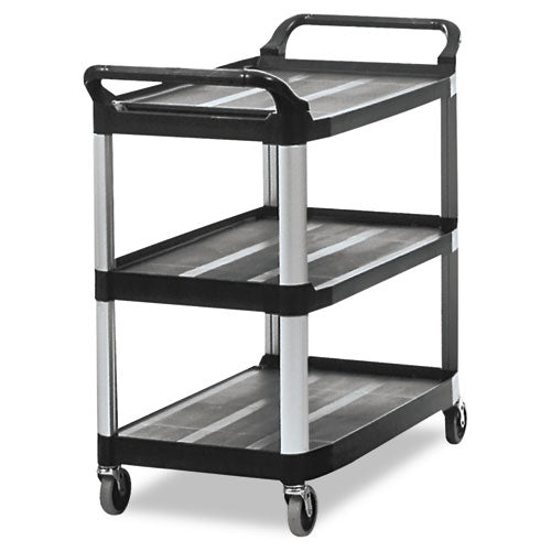 Rubbermaid® Commercial wholesale. Rubbermaid® Open Sided Utility Cart, Three-shelf, 40.63w X 20d X 37.81h, Black. HSD Wholesale: Janitorial Supplies, Breakroom Supplies, Office Supplies.
