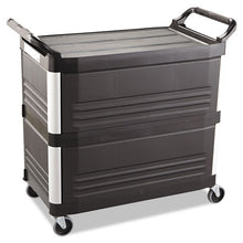 Load image into Gallery viewer, Rubbermaid® Commercial wholesale. Rubbermaid® Xtra Utility Cart, 300-lb Capacity, Three-shelf, 20w X 40.63d X 37.8h, Black. HSD Wholesale: Janitorial Supplies, Breakroom Supplies, Office Supplies.