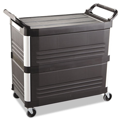 Rubbermaid® Commercial wholesale. Rubbermaid® Xtra Utility Cart, 300-lb Capacity, Three-shelf, 20w X 40.63d X 37.8h, Black. HSD Wholesale: Janitorial Supplies, Breakroom Supplies, Office Supplies.