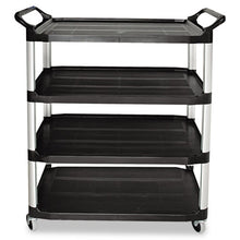 Load image into Gallery viewer, Rubbermaid® Commercial wholesale. Rubbermaid® Open Sided Utility Cart, Four-shelf, 40.63w X 20d X 51h, Black. HSD Wholesale: Janitorial Supplies, Breakroom Supplies, Office Supplies.