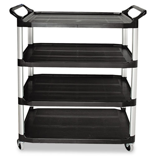 Rubbermaid® Commercial wholesale. Rubbermaid® Open Sided Utility Cart, Four-shelf, 40.63w X 20d X 51h, Black. HSD Wholesale: Janitorial Supplies, Breakroom Supplies, Office Supplies.