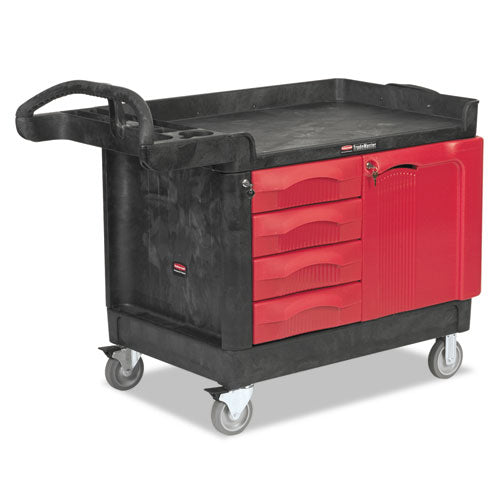 Rubbermaid® Commercial wholesale. Rubbermaid® Trademaster Cart, 750-lb Capacity, One-shelf, 26.25w X 49d X 38h, Black. HSD Wholesale: Janitorial Supplies, Breakroom Supplies, Office Supplies.