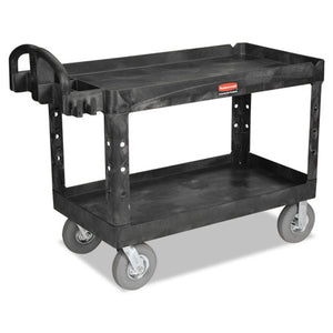 Rubbermaid® Commercial wholesale. Rubbermaid® Heavy-duty 2-shelf Utility Cart, Tpr Casters, 26w X 55d X 33.25h, Black. HSD Wholesale: Janitorial Supplies, Breakroom Supplies, Office Supplies.