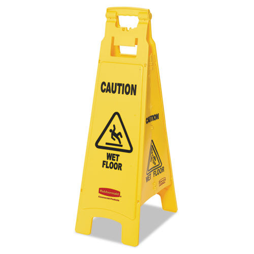 Rubbermaid® Commercial wholesale. Rubbermaid® Caution Wet Floor Floor Sign, 4-sided, Plastic, 12 X 16 X 38, Yellow. HSD Wholesale: Janitorial Supplies, Breakroom Supplies, Office Supplies.