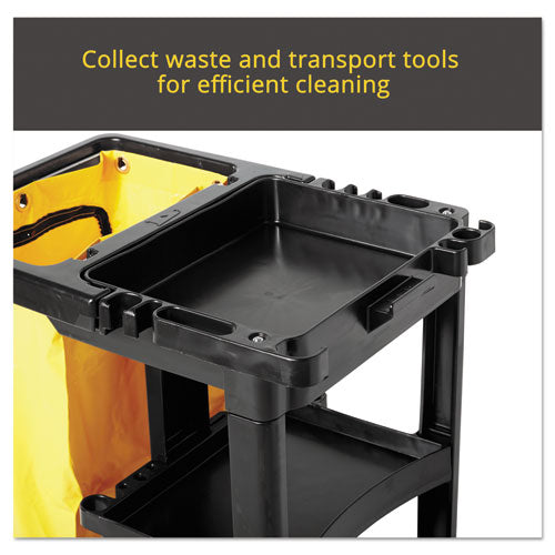 Rubbermaid® Commercial wholesale. Rubbermaid® Multi-shelf Cleaning Cart, Three-shelf, 20w X 45d X 38.25h, Black. HSD Wholesale: Janitorial Supplies, Breakroom Supplies, Office Supplies.