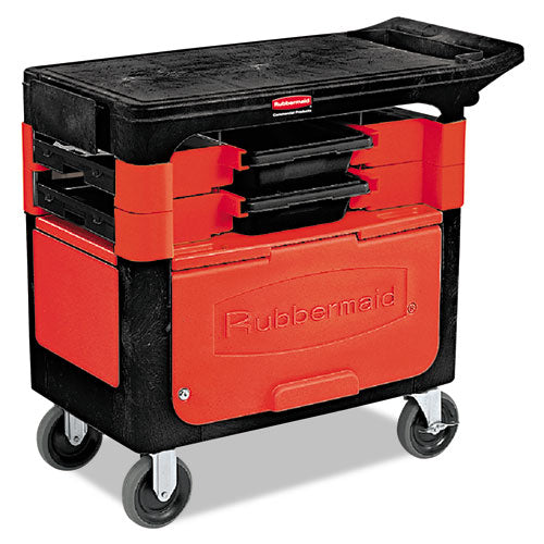 Rubbermaid® Commercial wholesale. Rubbermaid® Locking Trades Cart, 330-lb Capacity, Two-shelf, 19.25w X 38d X 33.38h, Black. HSD Wholesale: Janitorial Supplies, Breakroom Supplies, Office Supplies.