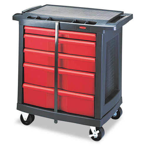 Rubbermaid® Commercial wholesale. Rubbermaid® Five-drawer Mobile Workcenter, 32 1-2w X 20d X 33 1-2h, Black Plastic Top. HSD Wholesale: Janitorial Supplies, Breakroom Supplies, Office Supplies.