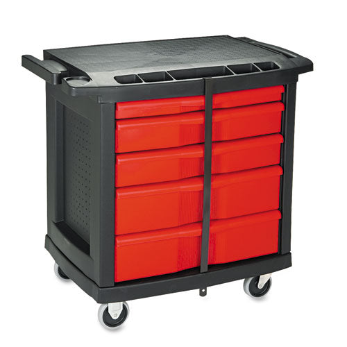 Rubbermaid® Commercial wholesale. Rubbermaid® Five-drawer Mobile Workcenter, 32 1-2w X 20d X 33 1-2h, Black Plastic Top. HSD Wholesale: Janitorial Supplies, Breakroom Supplies, Office Supplies.