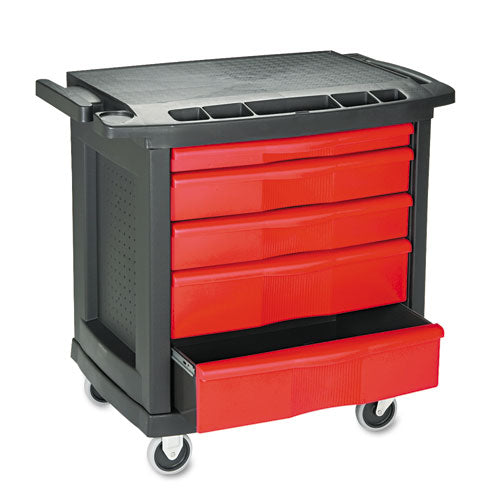Rubbermaid® Commercial wholesale. Rubbermaid® Five-drawer Mobile Workcenter, 32 1-2w X 20d X 33 1-2h, Black Plastic Top. HSD Wholesale: Janitorial Supplies, Breakroom Supplies, Office Supplies.