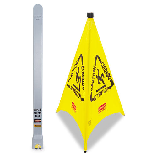 Rubbermaid® Commercial wholesale. Rubbermaid® Three-sided Caution, Wet Floor Safety Cone, 21w X 21d X 30h, Yellow. HSD Wholesale: Janitorial Supplies, Breakroom Supplies, Office Supplies.