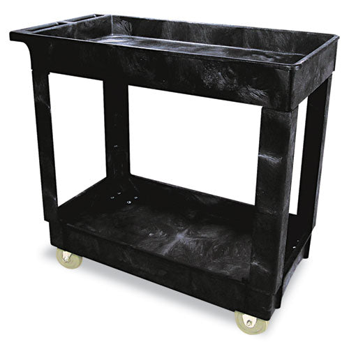 Rubbermaid® Commercial wholesale. Rubbermaid® Service-utility Cart, Two-shelf, 34.13w X 17.38d X 32.38h, Black. HSD Wholesale: Janitorial Supplies, Breakroom Supplies, Office Supplies.
