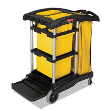 Load image into Gallery viewer, Rubbermaid® Commercial wholesale. Rubbermaid® High Capacity Cleaning Cart, 21.75w X 49.75d X 38.38h, Black. HSD Wholesale: Janitorial Supplies, Breakroom Supplies, Office Supplies.