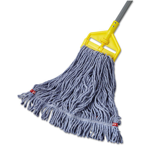 Rubbermaid® Commercial wholesale. Rubbermaid® Web Foot Wet Mop Head, Shrinkless, Cotton-synthetic, Blue, Medium, 6-carton. HSD Wholesale: Janitorial Supplies, Breakroom Supplies, Office Supplies.