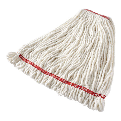 Rubbermaid® Commercial wholesale. Rubbermaid® Web Foot Shrinkless Looped-end Wet Mop Head, Cotton-synthetic, Large, White, 1" White Headband. HSD Wholesale: Janitorial Supplies, Breakroom Supplies, Office Supplies.