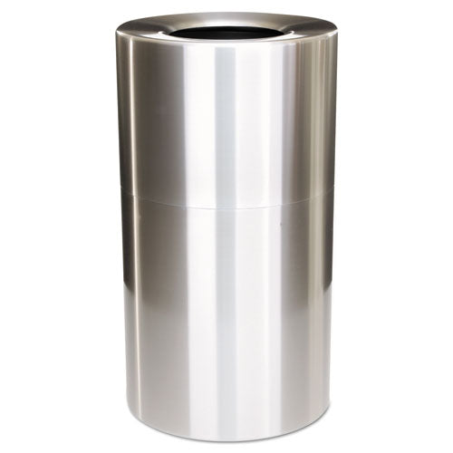 Rubbermaid® Commercial wholesale. Rubbermaid® 2-piece Open Top Indoor Receptacle, Round, With Liner, 35 Gal, Satin Aluminum. HSD Wholesale: Janitorial Supplies, Breakroom Supplies, Office Supplies.