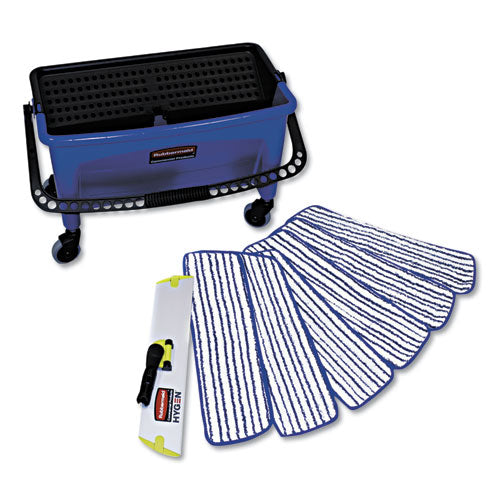 Rubbermaid® Commercial wholesale. Rubbermaid® Microfiber Floor Finishing System, 3 Gal, Blue-black-white. HSD Wholesale: Janitorial Supplies, Breakroom Supplies, Office Supplies.