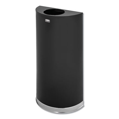 Rubbermaid® Commercial wholesale. Rubbermaid® European And Metallic Series Open Top Receptacle, Half-round, 12 Gal, Black-chrome. HSD Wholesale: Janitorial Supplies, Breakroom Supplies, Office Supplies.