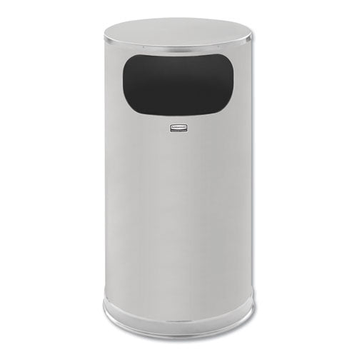 Rubbermaid® Commercial wholesale. Rubbermaid® European And Metallic Side-opening Receptacle, Round, 12 Gal, Satin Stainless. HSD Wholesale: Janitorial Supplies, Breakroom Supplies, Office Supplies.