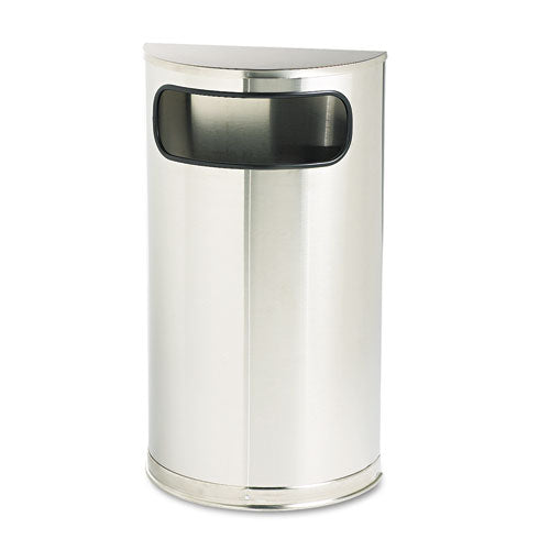 Rubbermaid® Commercial wholesale. Rubbermaid® European And Metallic Series Receptacle, Half-round, 9 Gal, Satin Stainless. HSD Wholesale: Janitorial Supplies, Breakroom Supplies, Office Supplies.