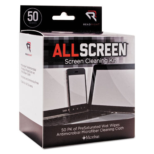 Read Right® wholesale. Allscreen Screen Cleaning Kit, 50 Wipes, 1 Microfiber Cloth. HSD Wholesale: Janitorial Supplies, Breakroom Supplies, Office Supplies.