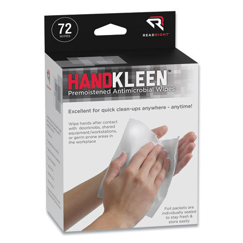 Read Right® wholesale. Handkleen Premoistened Antibacterial Wipes, 7 X 5, Foil Packet, 72-box. HSD Wholesale: Janitorial Supplies, Breakroom Supplies, Office Supplies.