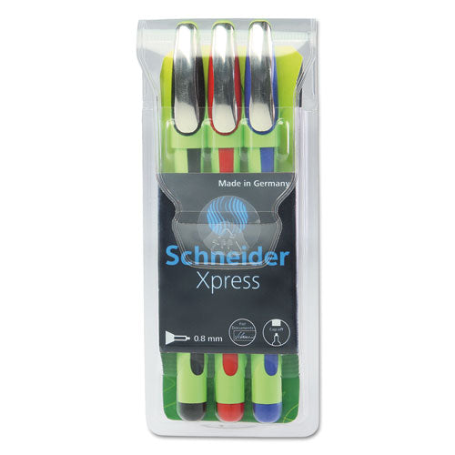 Schneider® wholesale. Xpress Fineliner Stick Pen, 0.8 Mm, Assorted Ink, Green Barrel, 3-pack. HSD Wholesale: Janitorial Supplies, Breakroom Supplies, Office Supplies.