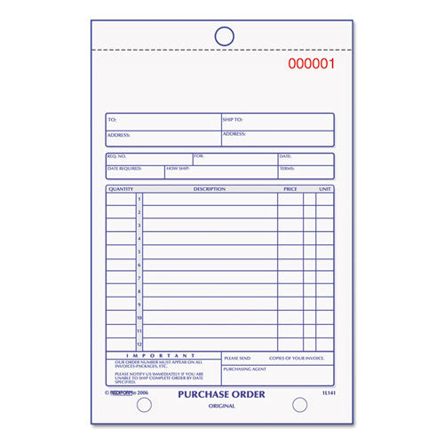 Rediform® wholesale. Purchase Order Book, Bottom Punch, 5 1-2 X 7 7-8, 3-part Carbonless, 50 Forms. HSD Wholesale: Janitorial Supplies, Breakroom Supplies, Office Supplies.