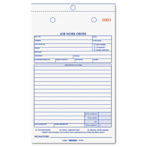 Rediform® wholesale. Job Work Order Book, 5 1-2 X 8 1-2, Two Part Carbonless, 50-book. HSD Wholesale: Janitorial Supplies, Breakroom Supplies, Office Supplies.