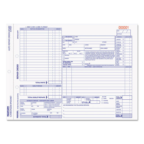 Rediform® wholesale. Four-part Auto Repair Form, 11 X 8 1-2, Four-part Carbonless, 50 Forms. HSD Wholesale: Janitorial Supplies, Breakroom Supplies, Office Supplies.